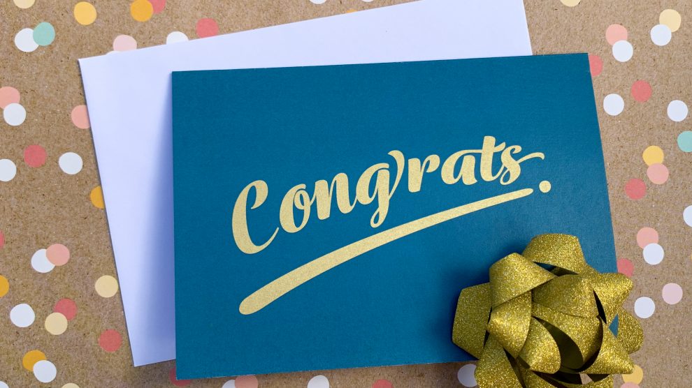 ‘congrats’ teal green + gold gift card