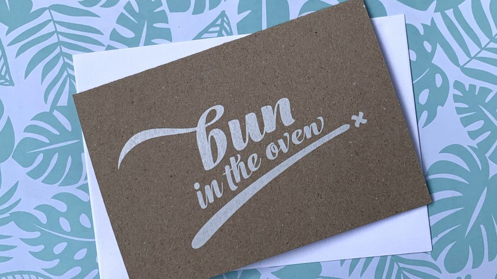 kraft + white ink ‘bun in the oven’ gift card