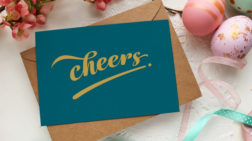 ‘cheers’ teal + gold gift card