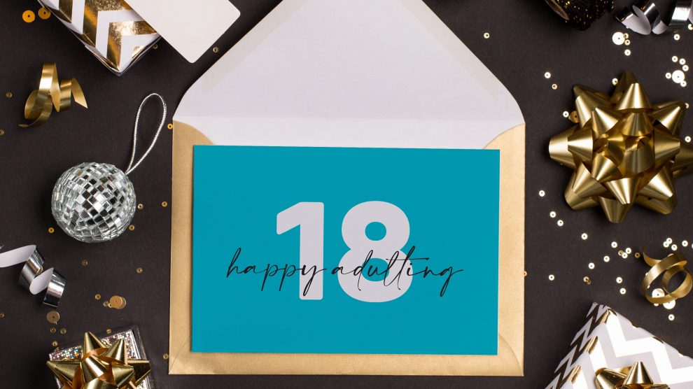 18th ‘happy adulting’ blue + silver