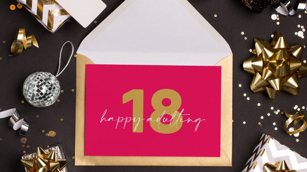 18th ‘happy adulting’ magenta + gold