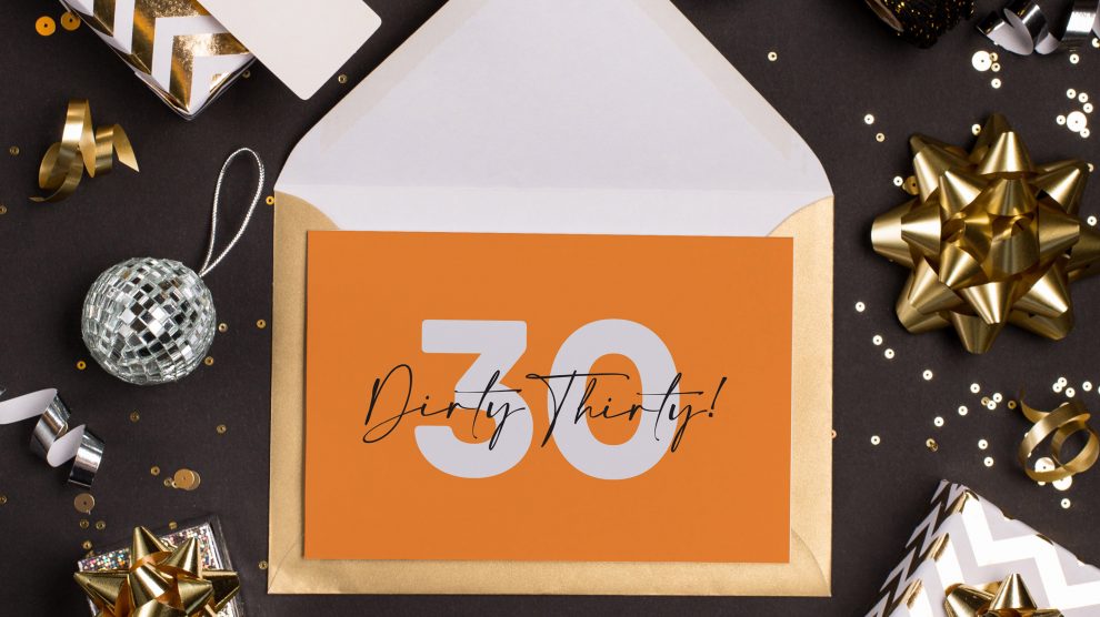 30th ‘dirty thirty’ orange + silver