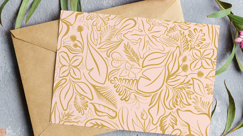 illustrated leaves pink + gold